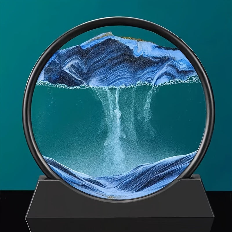 Tableau de Sable Liquide Dynamique 3D – Décoration en Verre Rond de 7 Pouces