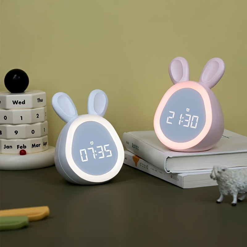 BunnyGlow - Réveil Adorable avec Veilleuse Douce et Recharge USB