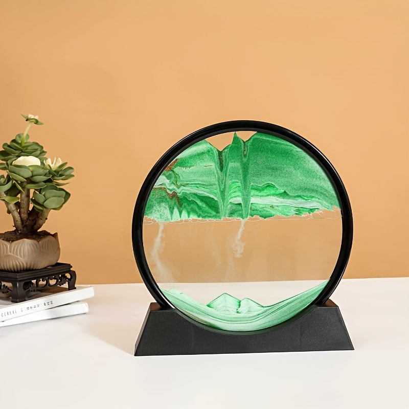 Tableau de Sable Liquide Dynamique 3D – Décoration en Verre Rond de 7 Pouces