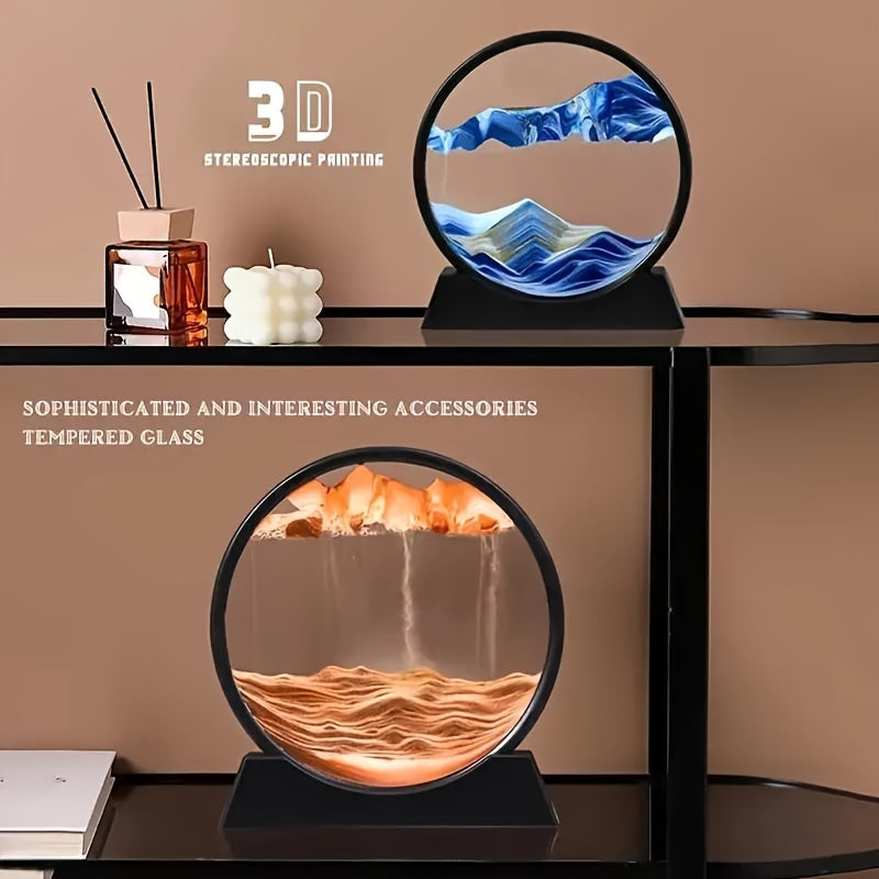 Tableau de Sable Liquide Dynamique 3D – Décoration en Verre Rond de 7 Pouces