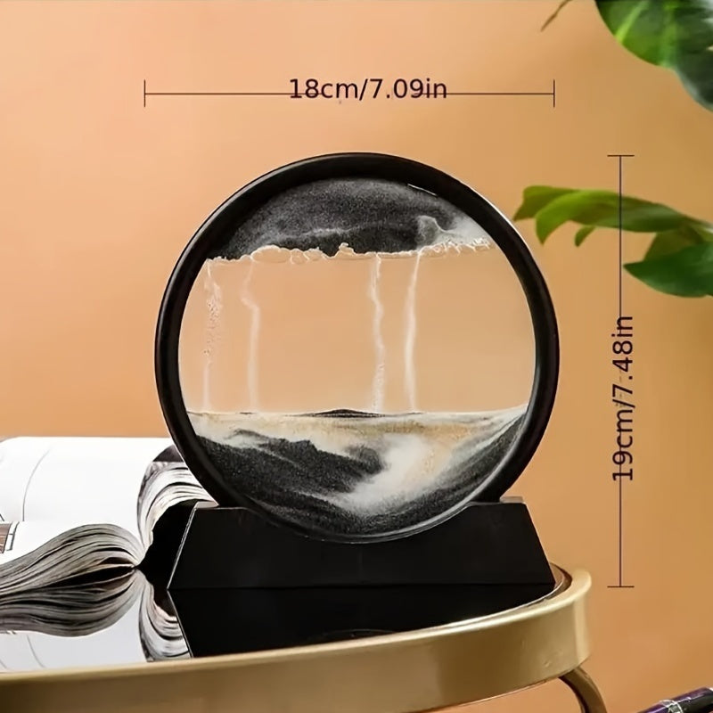 Tableau de Sable Liquide Dynamique 3D – Décoration en Verre Rond de 7 Pouces