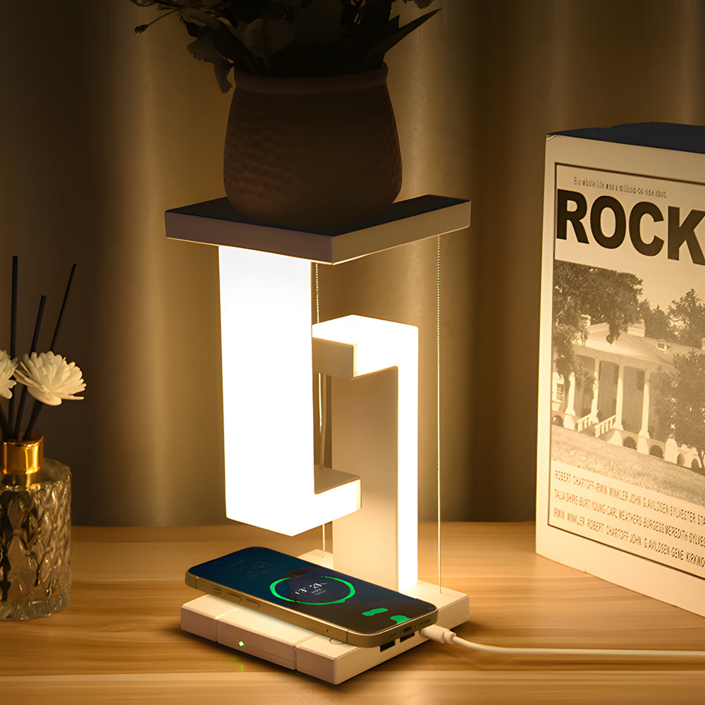 LevitaGlow - Lampe de Table Anti-Gravité avec LED et Charge Sans Fil