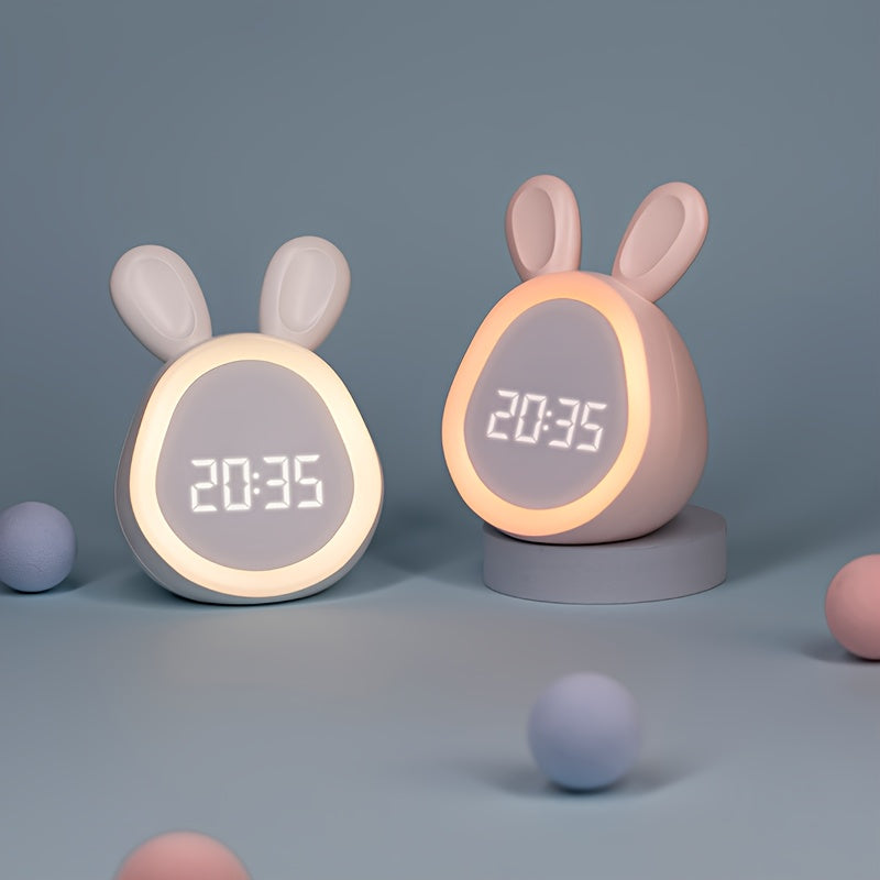 BunnyGlow - Réveil Adorable avec Veilleuse Douce et Recharge USB