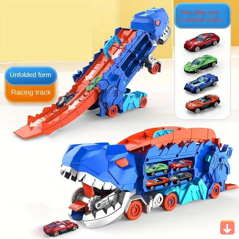 Camion Dinosaure de Transport avec Piste – Aventure et Vitesse pour les Enfants