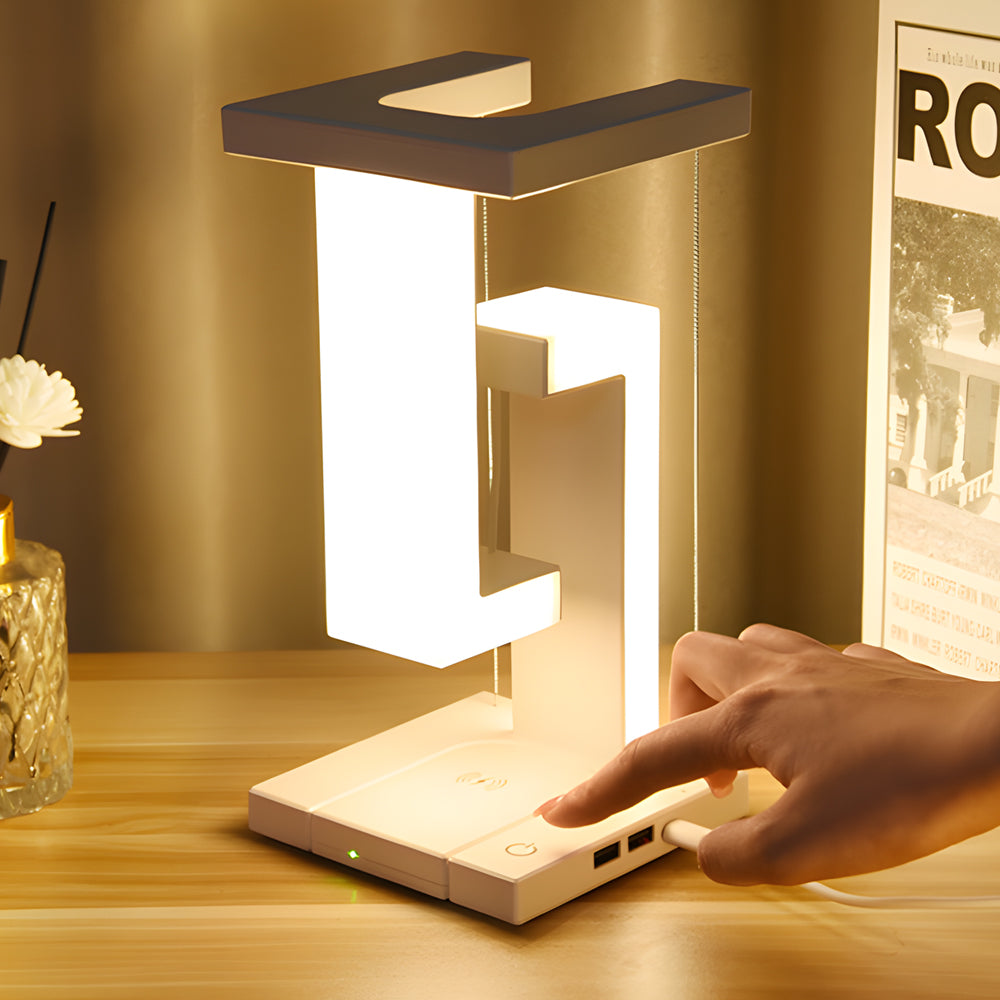 LevitaGlow - Lampe de Table Anti-Gravité avec LED et Charge Sans Fil