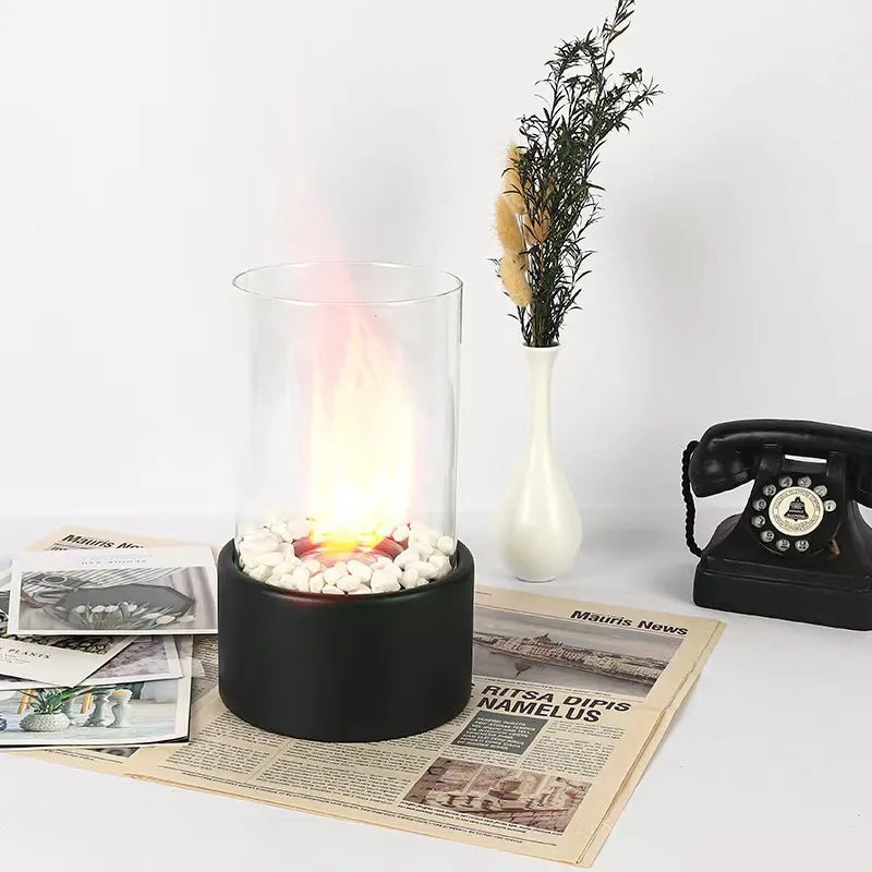 Cheminée de Table SleekFlame - Base Métallique Noire pour Ambiance Chaleureuse