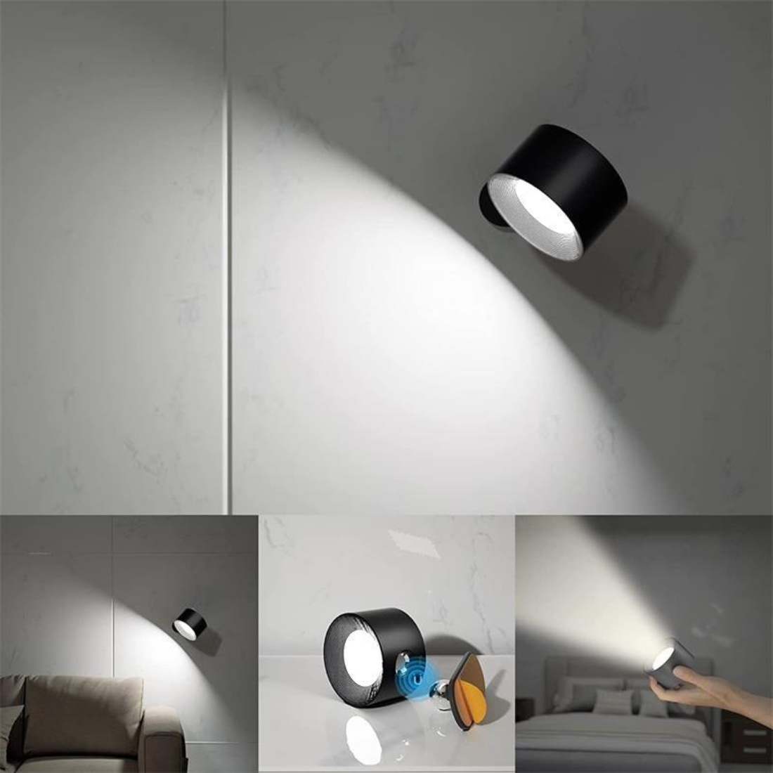 Lampe Murale Sans Fil Rechargeable à 360° – FlexiLamp, Éclairage Pratique et Modulaire