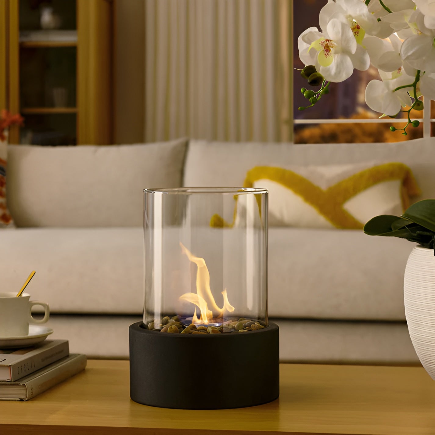 Cheminée de Table SleekFlame - Base Métallique Noire pour Ambiance Chaleureuse