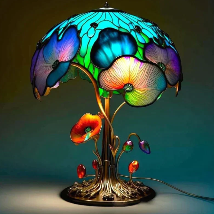 Lampe en Vitrail Multicolore – Design Artistique et Ambiance Relaxante