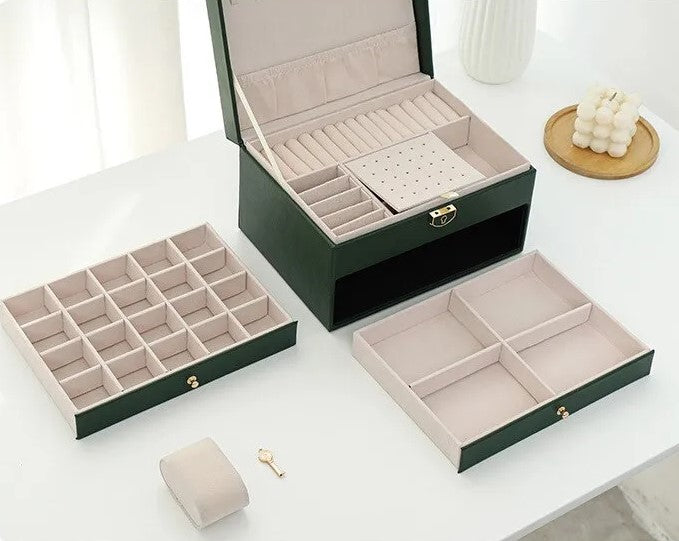 Grande Boîte à Bijoux en Cuir Multicouche - Organisation Élégante et Pratique