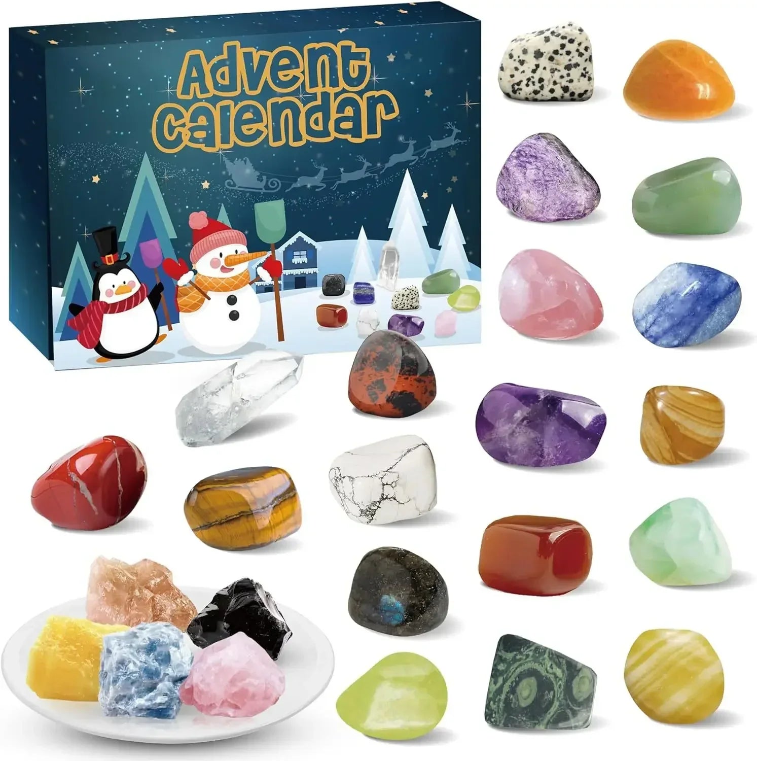 Calendrier de l'Avent en Cristaux Naturels - 24 Pierres Uniques pour une Magie Festive