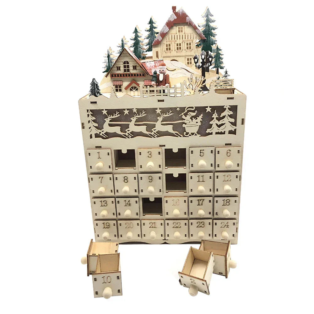 ChristmasCove - Calendrier de l’Avent en Bois avec Design de Village de Rennes