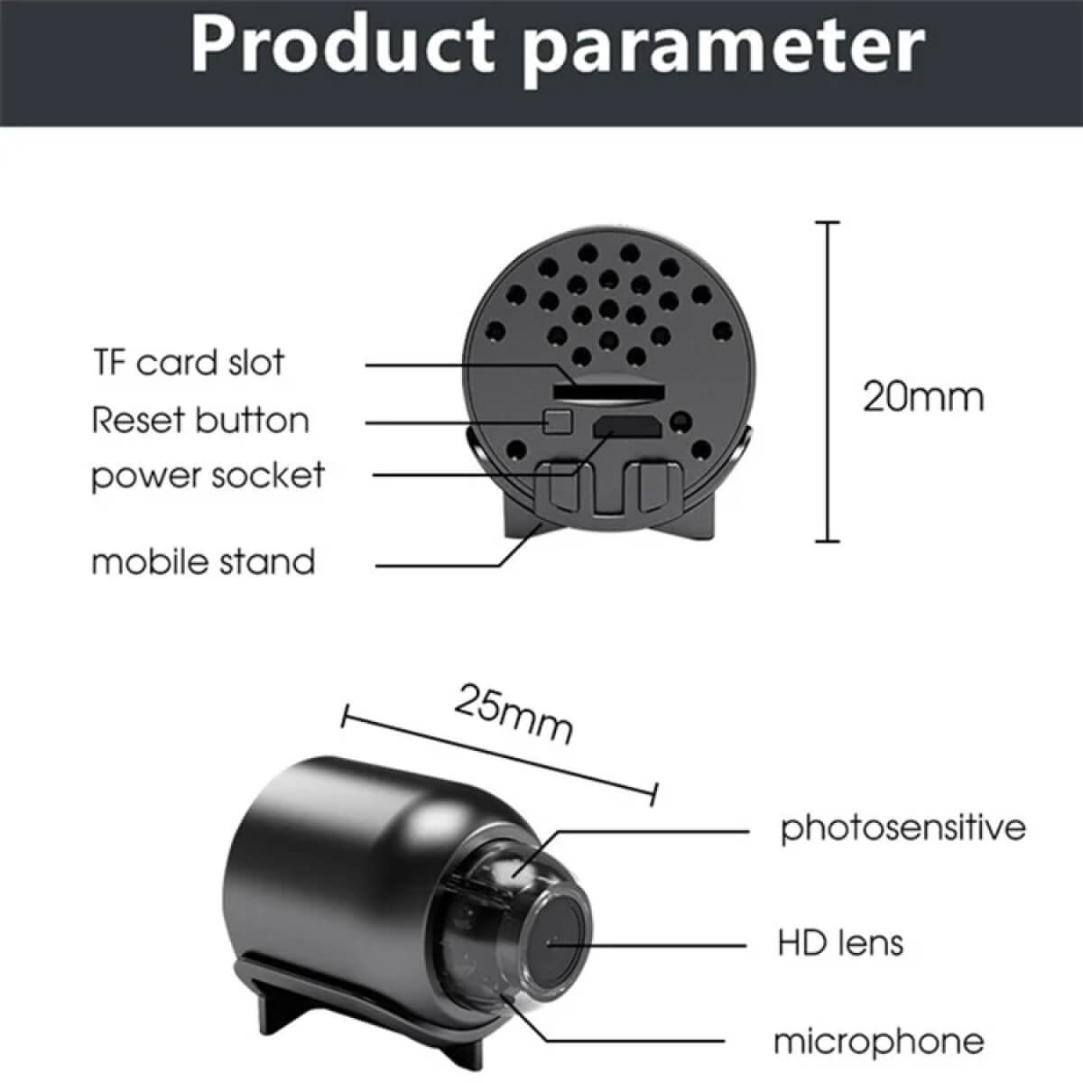 Caméra Miniature Étanche HD 1080P avec Vision Nocturne et Grand Angle