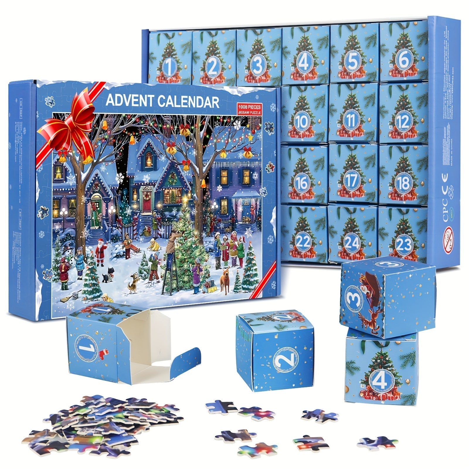 Calendrier de l’Avent Puzzle | Village de Noël Contemporain - Créez la Magie de Noël en Famille