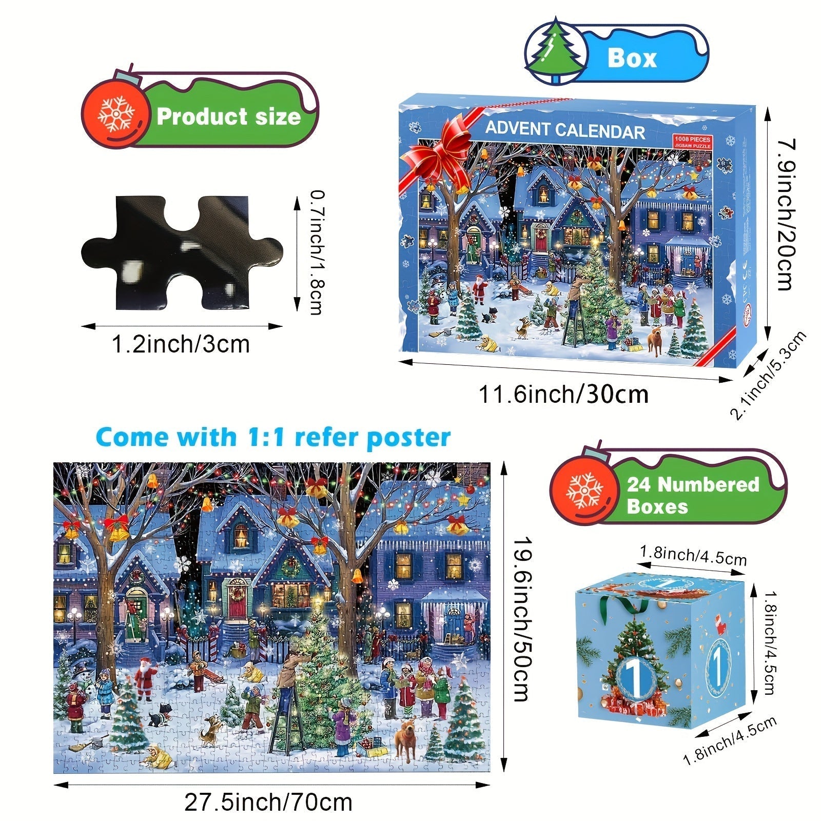 Calendrier de l’Avent Puzzle | Village de Noël Contemporain - Créez la Magie de Noël en Famille