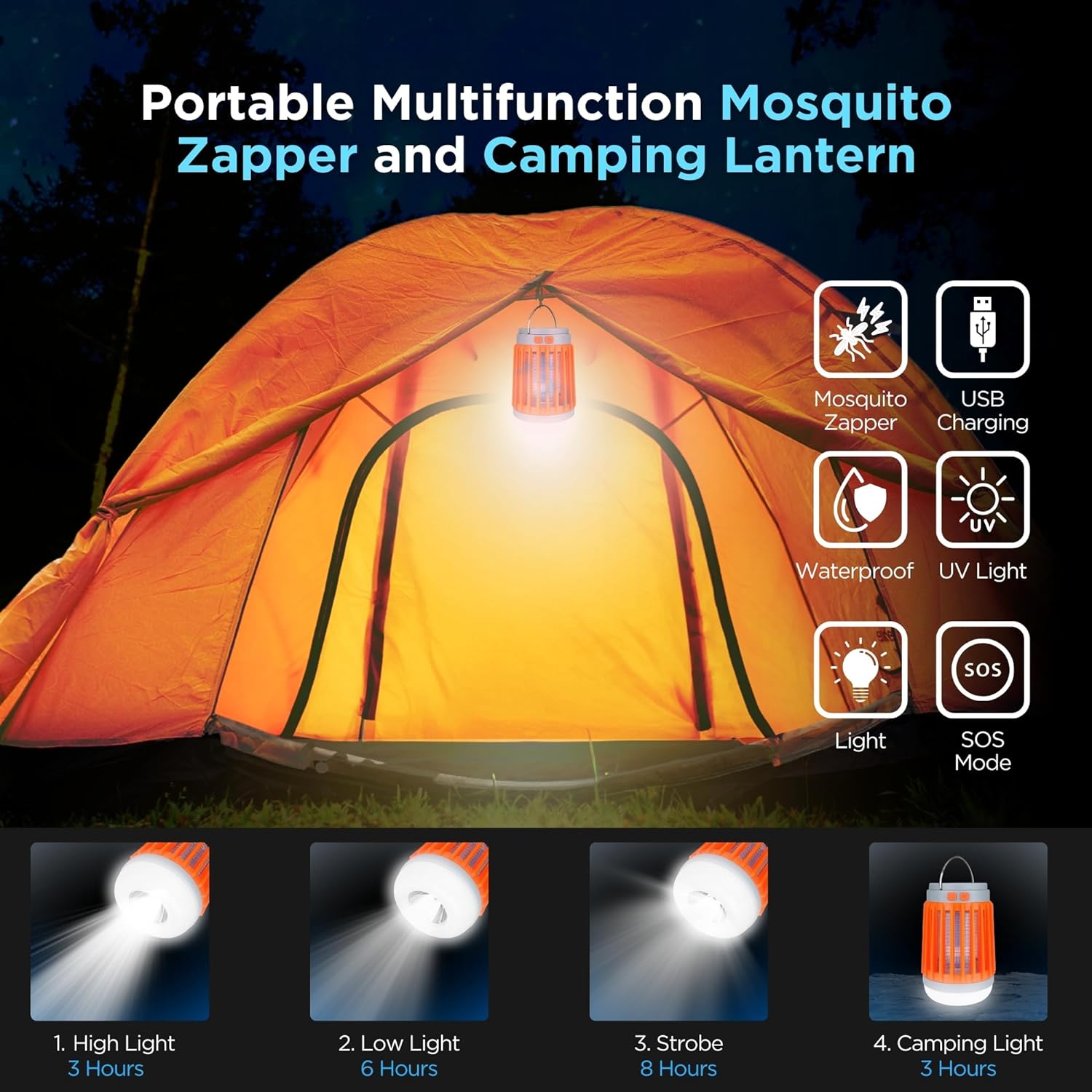 Lampe Anti-Moustiques 3 en 1 - Lanterne de Camping et Lampe de Poche Rechargeable